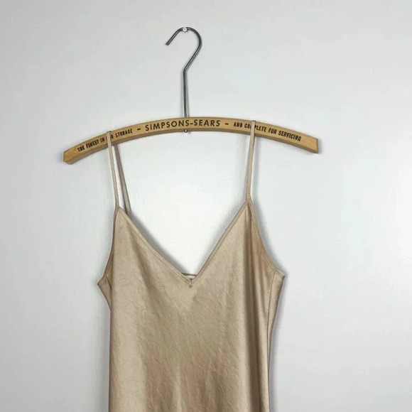 Aritzia Wilfred Womens XS Only Slip Satin Midi  Dress Champagne Chemise - Picture 6 of 8